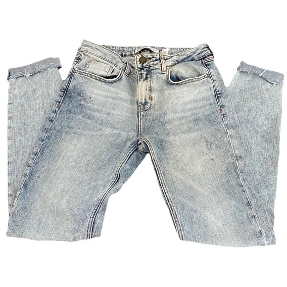 Zara Basic Jeans Women's Sz 4 Denim Z1975 Ankle Cuffed Mid Rise Straight Leg - Picture 1 of 16